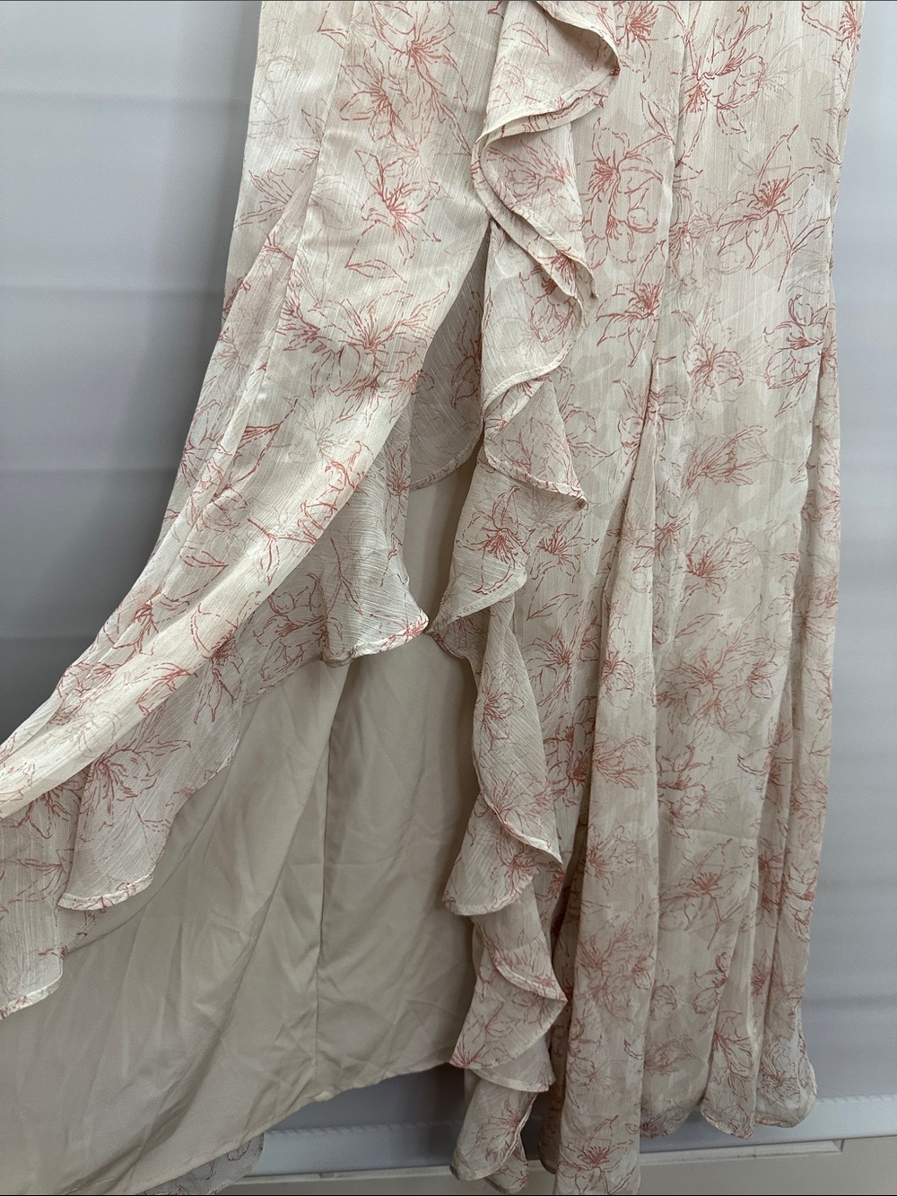 NWT Storia Maxi Dress Floral Ruffle Pink Cream-Beige Women’s Size Medium - Picture 6 of 9
